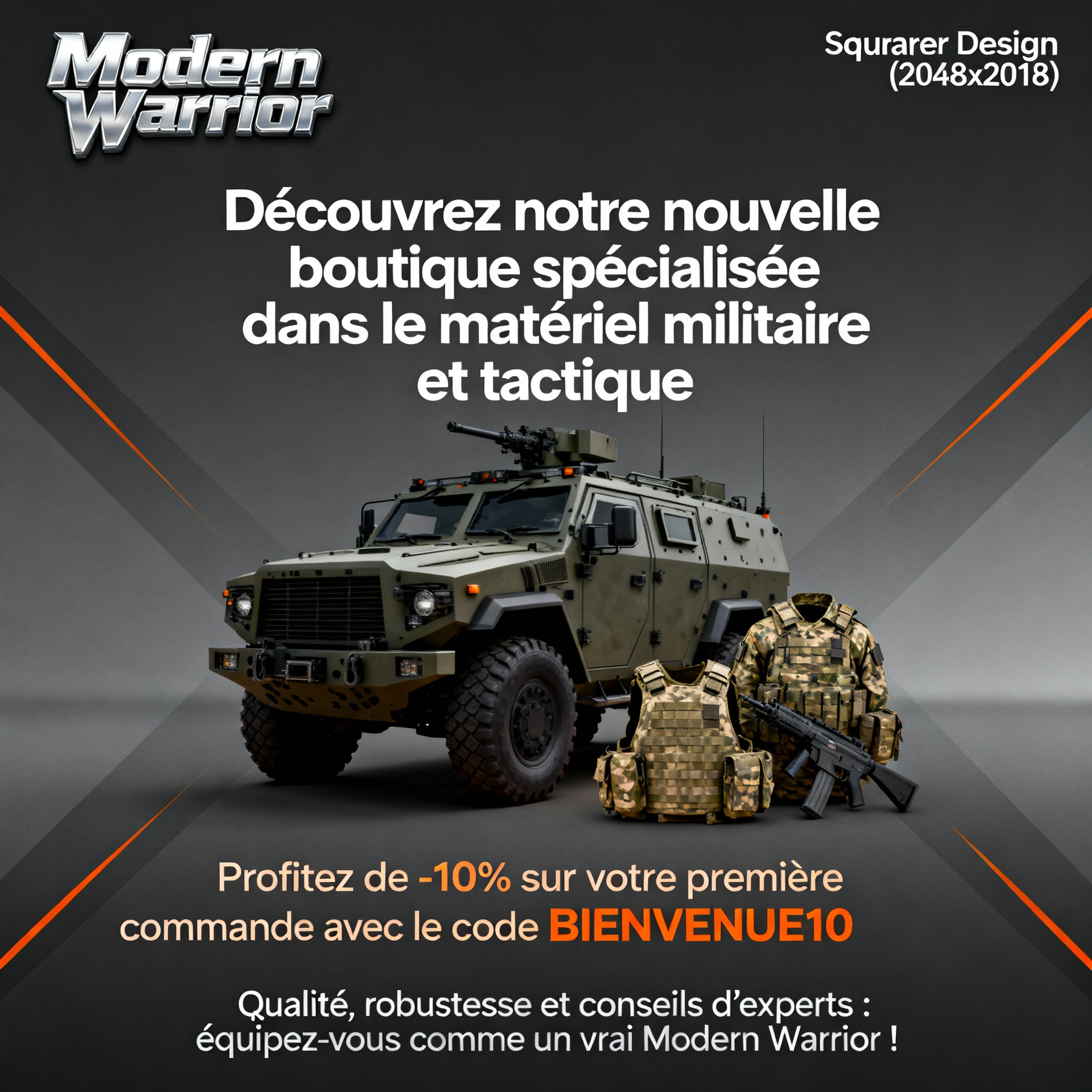 Découvrez notre nouvelle boutique spécialisée dans le matériel militaire et tactique. Profitez de -10% sur votre première commande avec le code BIENVENUE10. Qualité, robustesse et conseils d’experts : équipez-vous comme un vrai Modern Warrior !